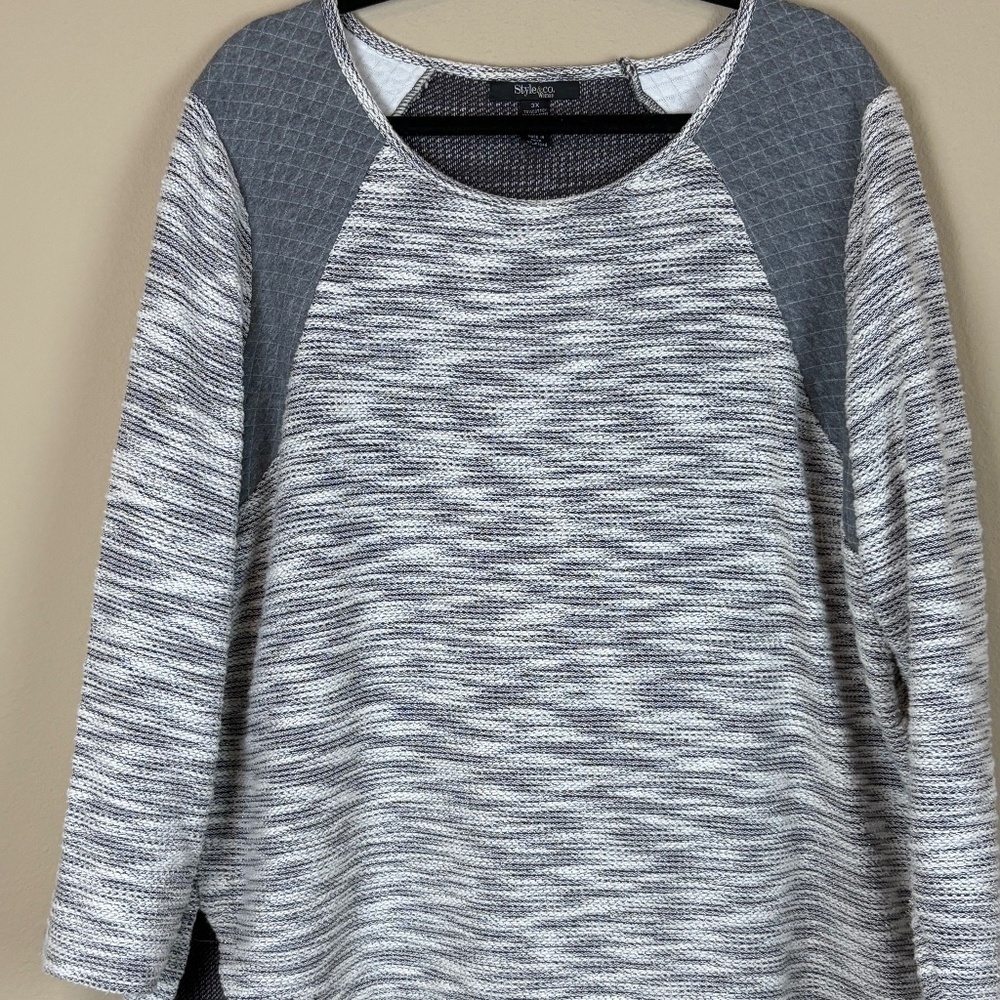 Style & Co. Gray/Cream Knit Quilted Silver Shimmer Long Sleeve Sweater; Size 3X